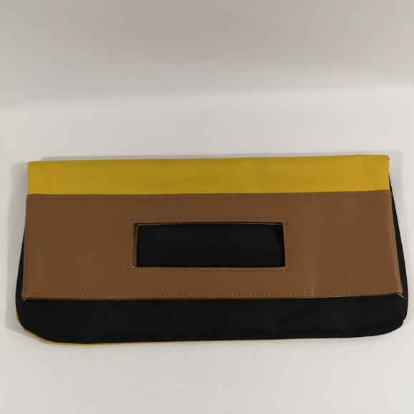 Vintage Fold-over Clutch Made for Elizabeth Arden, Black, Mustard Yellow, Brown. - Picture 2 of 5